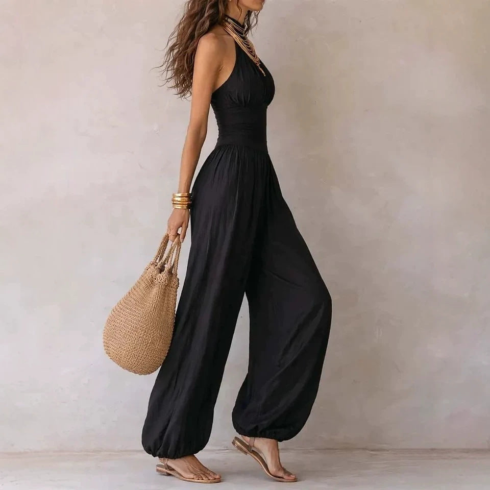 Slim-Fitting Body-Concealing Travel Halter Neck Sexy Casual Comfortable Jumpsuit
