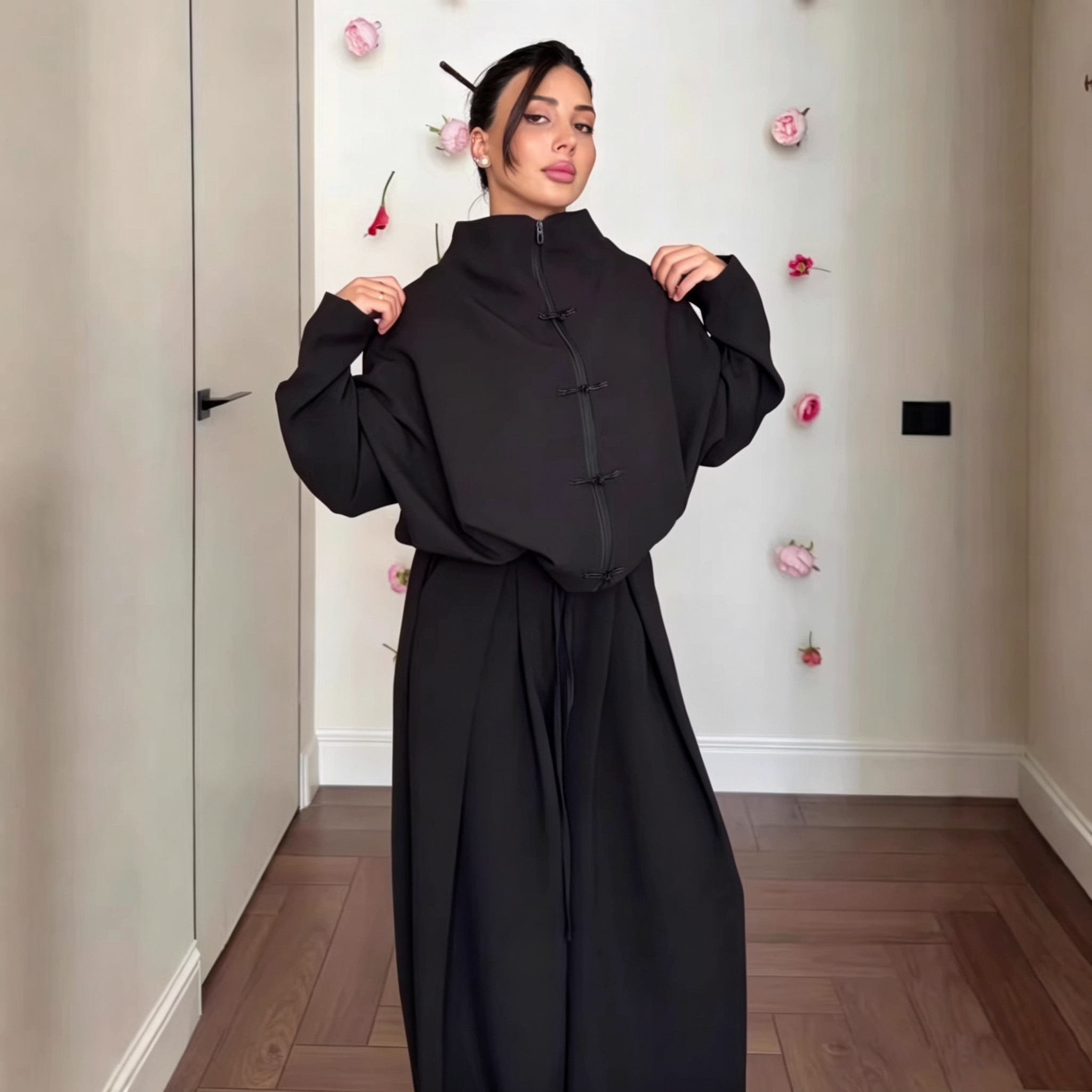 Long sleeved cardigan and long pants set for women