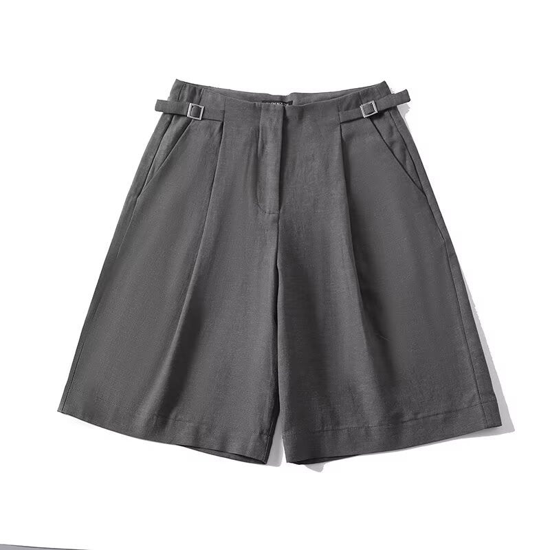 Double breasted vest+buckle loose shorts set