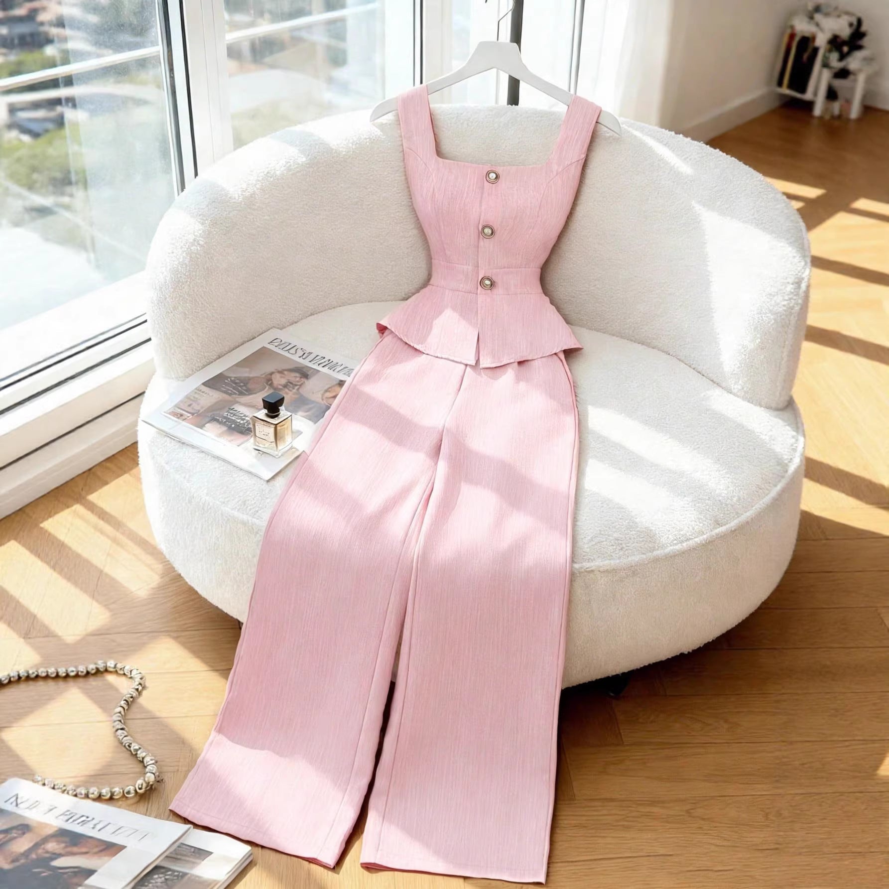 Two piece set of slim fit sleeveless top and pants