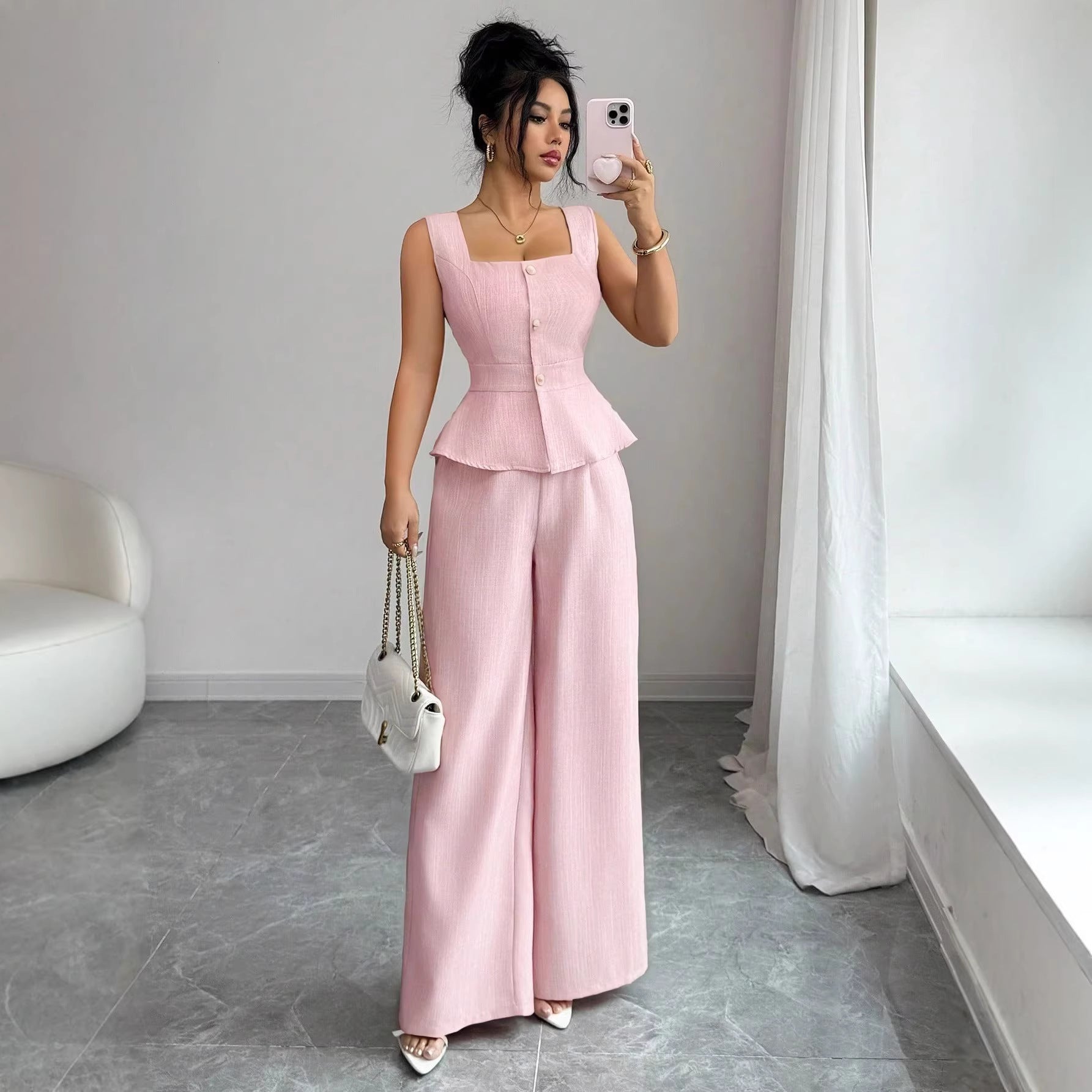 Two piece set of slim fit sleeveless top and pants