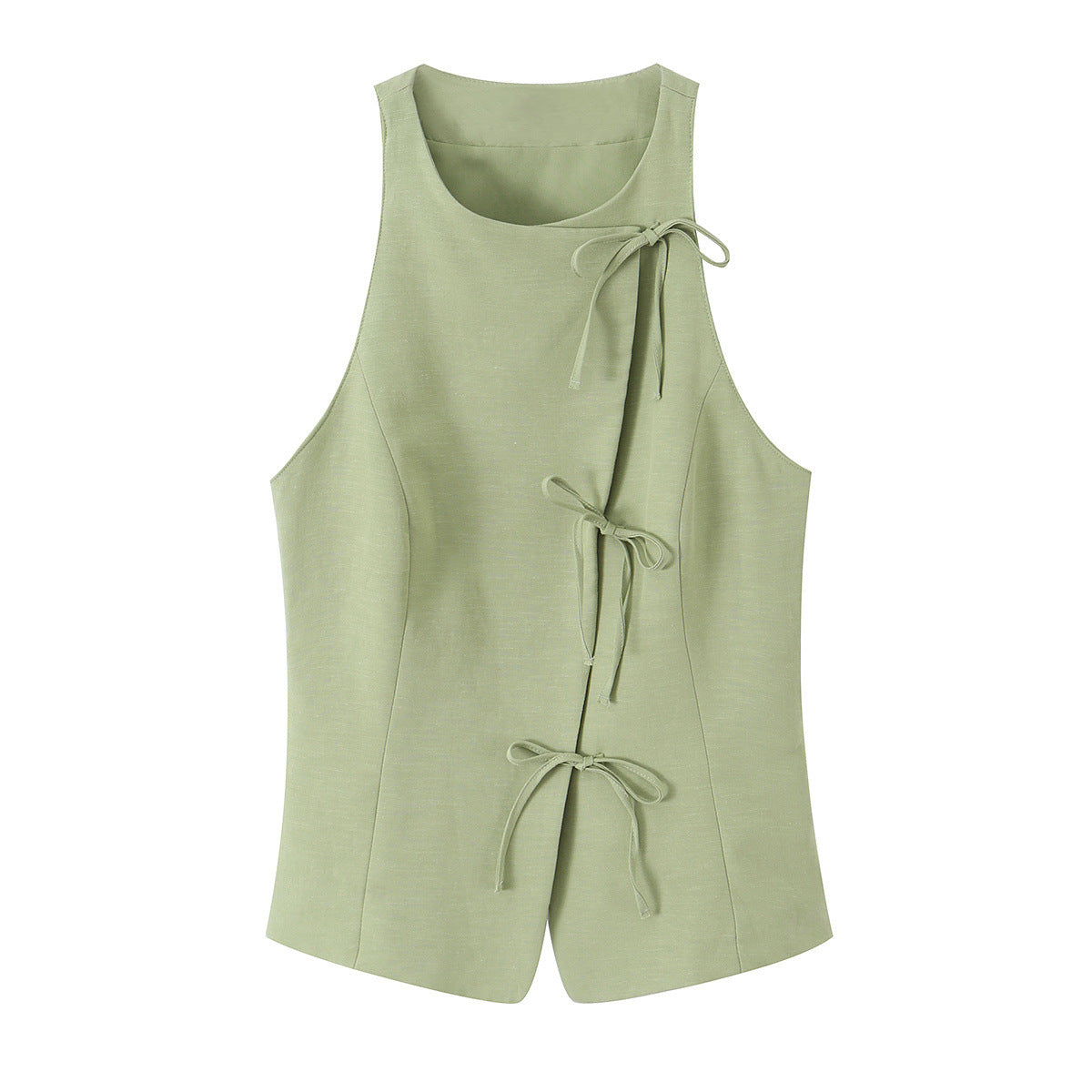 Bow tie hanging neck collar top+skirt and pants set