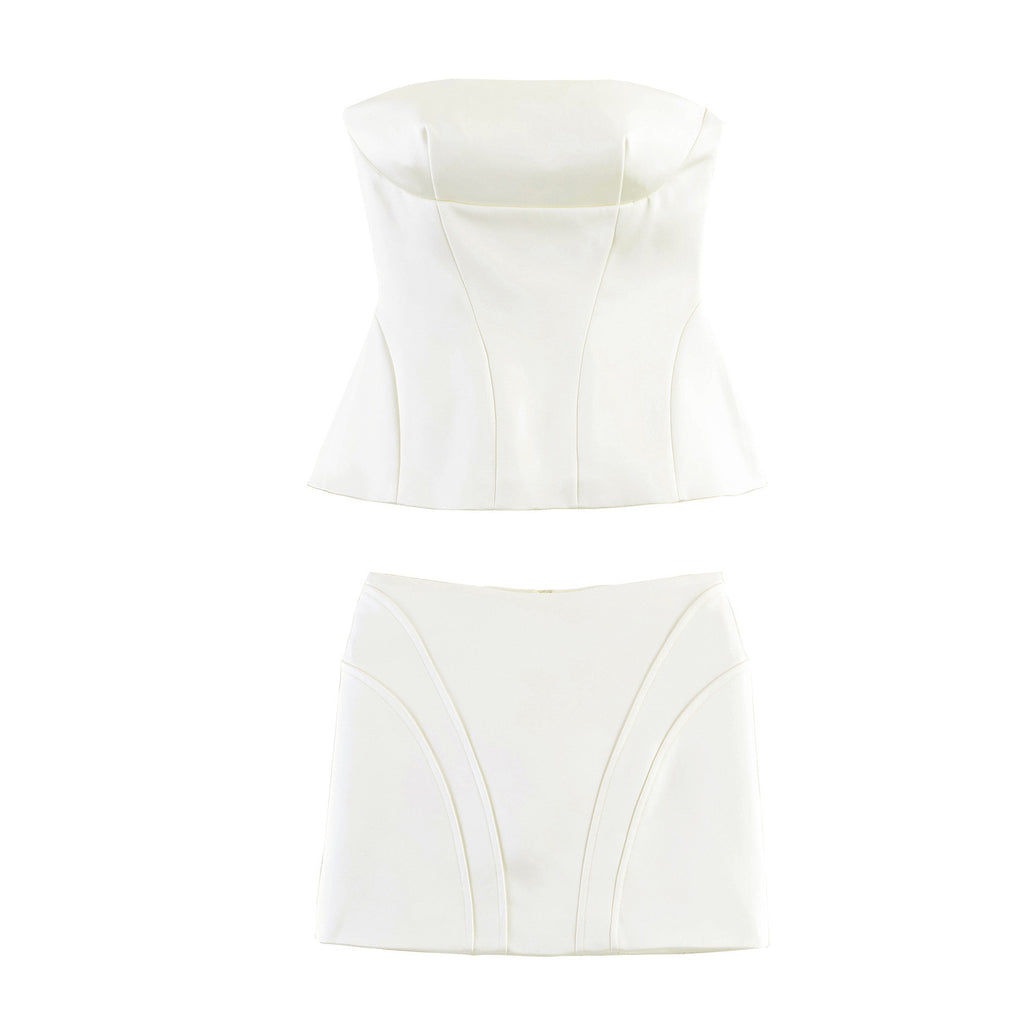 Short skirt strapless top+mini skirt set
