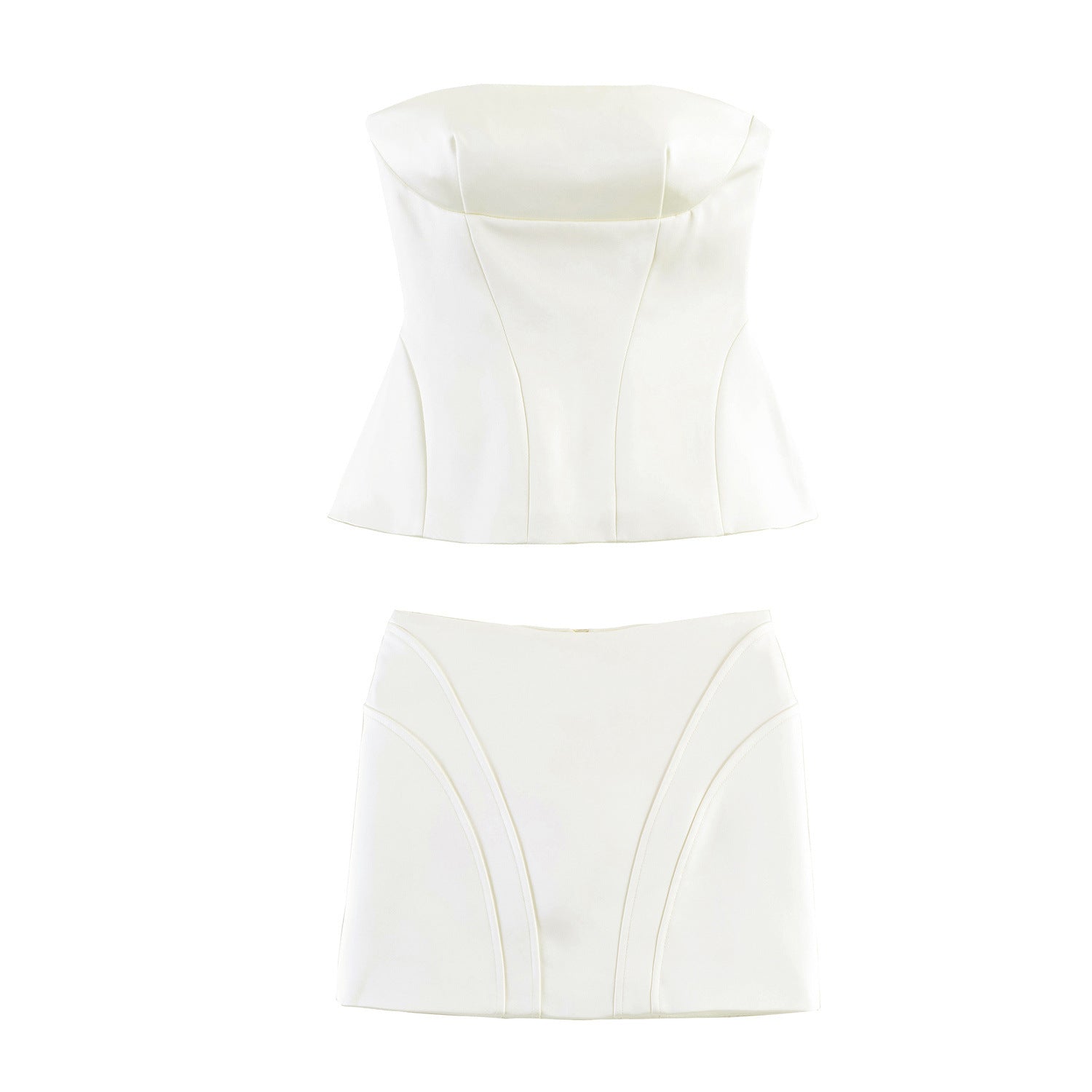 Short skirt strapless top+mini skirt set