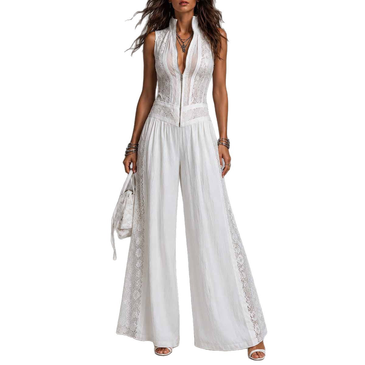 Sleeveless lace patchwork jumpsuit