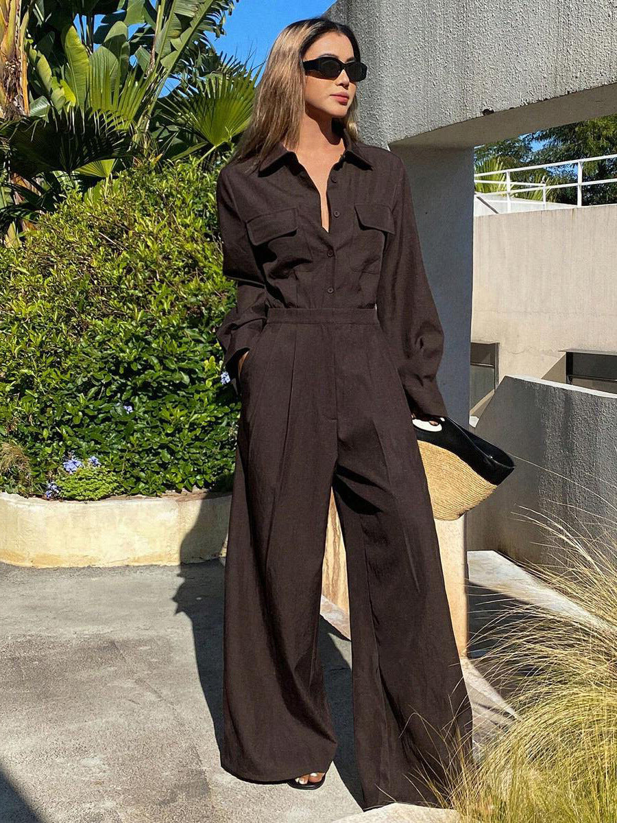 Women's collar long sleeved jumpsuit