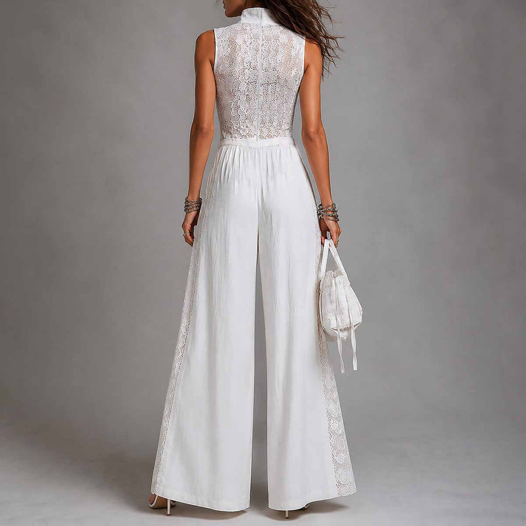 Sleeveless lace patchwork jumpsuit