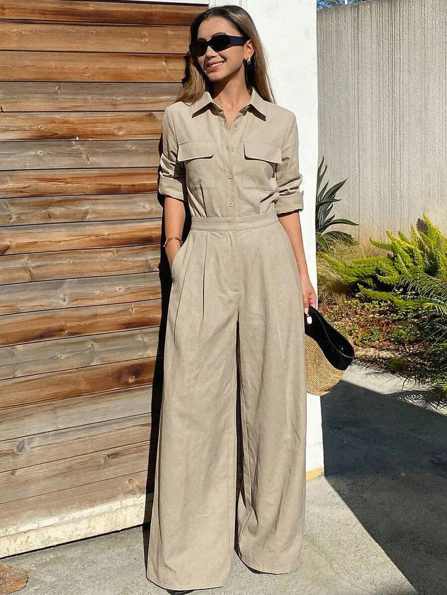 Women's collar long sleeved jumpsuit