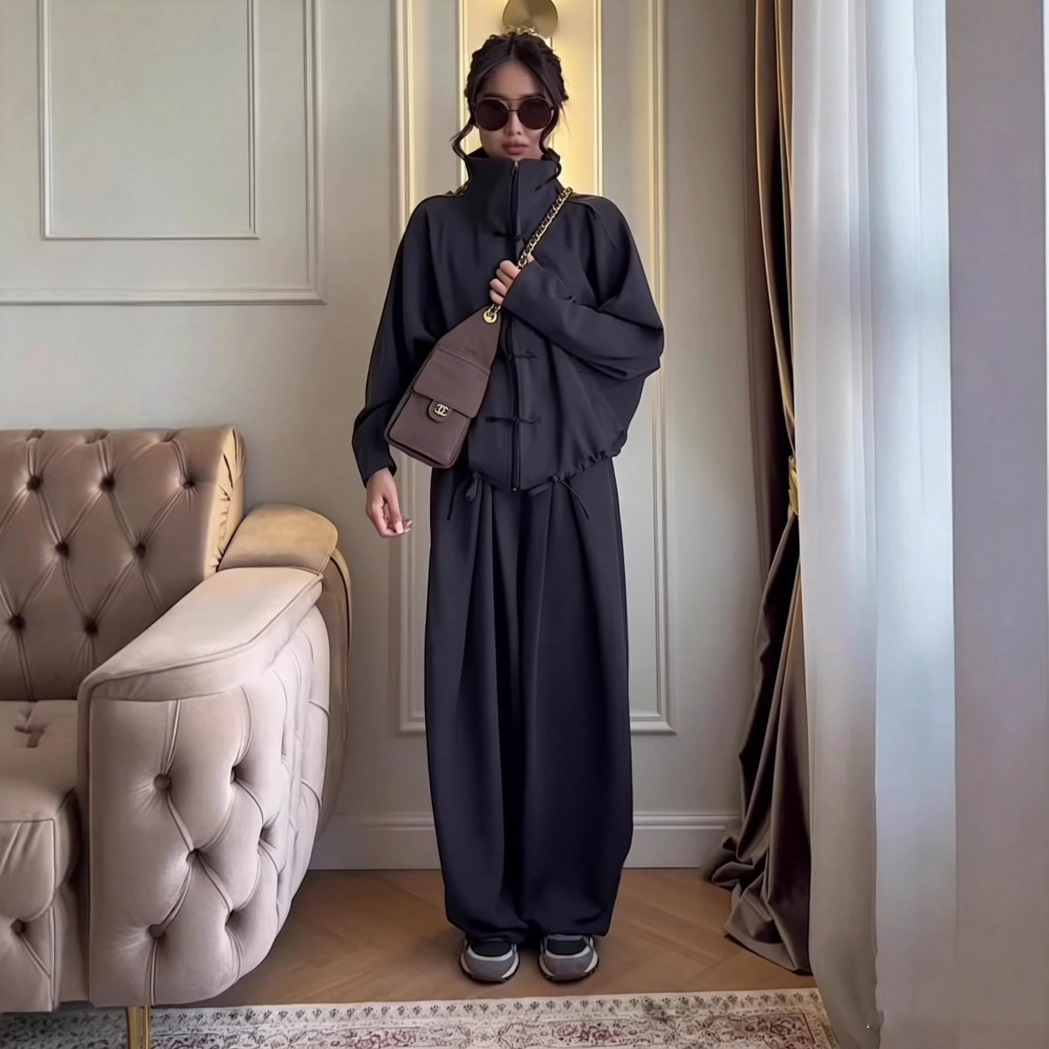 Long sleeved cardigan and long pants set for women