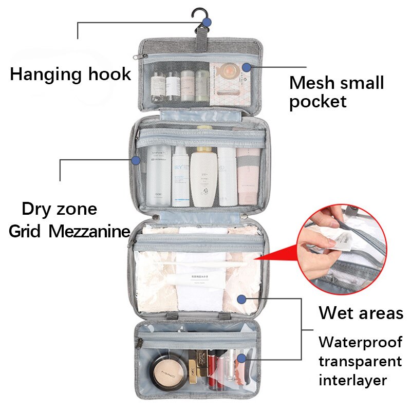 Four-fold Storage Bag Travel Waterproof  Dry And Wet Separation Wash Organizer Bathroom And kitchen Sundries Storage Hanging Bag