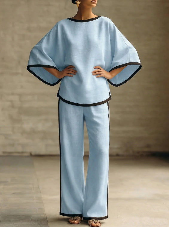 Round neck loose bat sleeves two-piece set