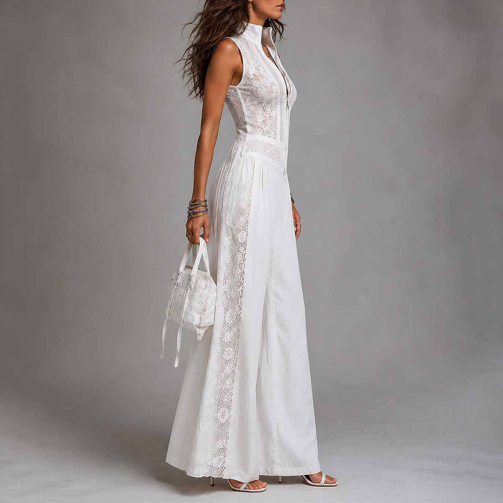 Sleeveless lace patchwork jumpsuit